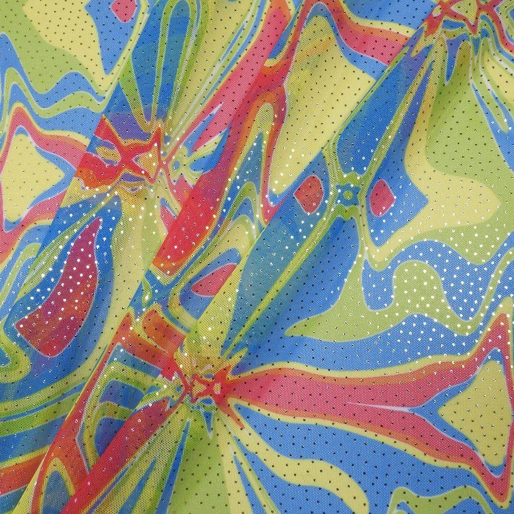 Kaleidoscope Digital Yellow Green On Glint - Printed Foiled Net