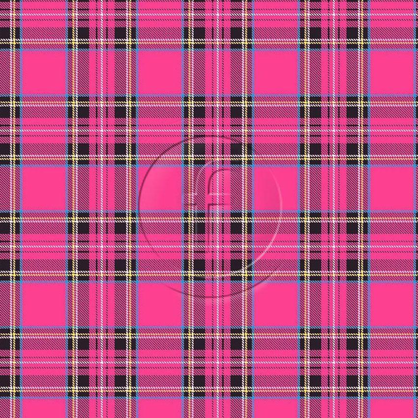 Royal Stewart Fluorescent Pink, Checked Printed Stretch Fabric