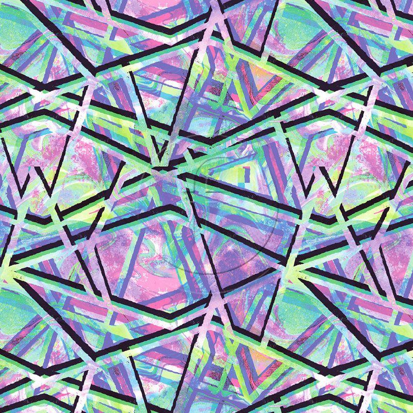 Zion Lime, Geometric, Fluorescent Printed Stretch Fabric: Purple