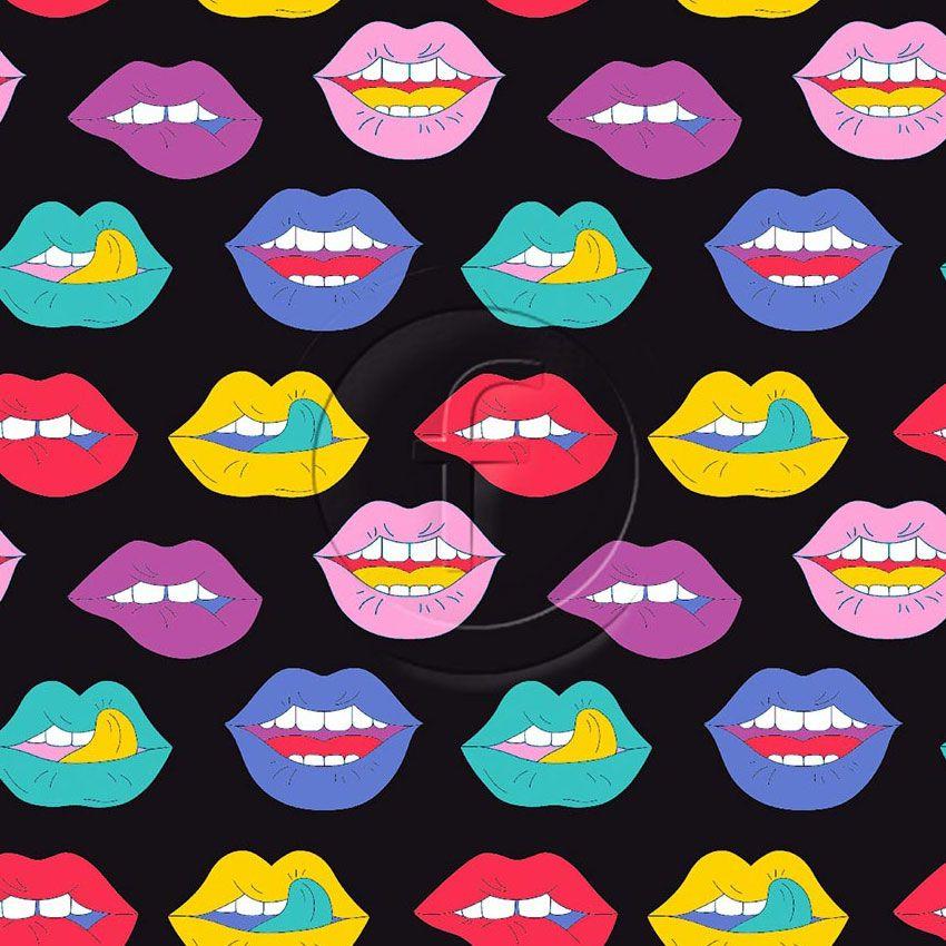 Kiss Kiss, Cartoon Printed Stretch Fabric: Black/Multicolour