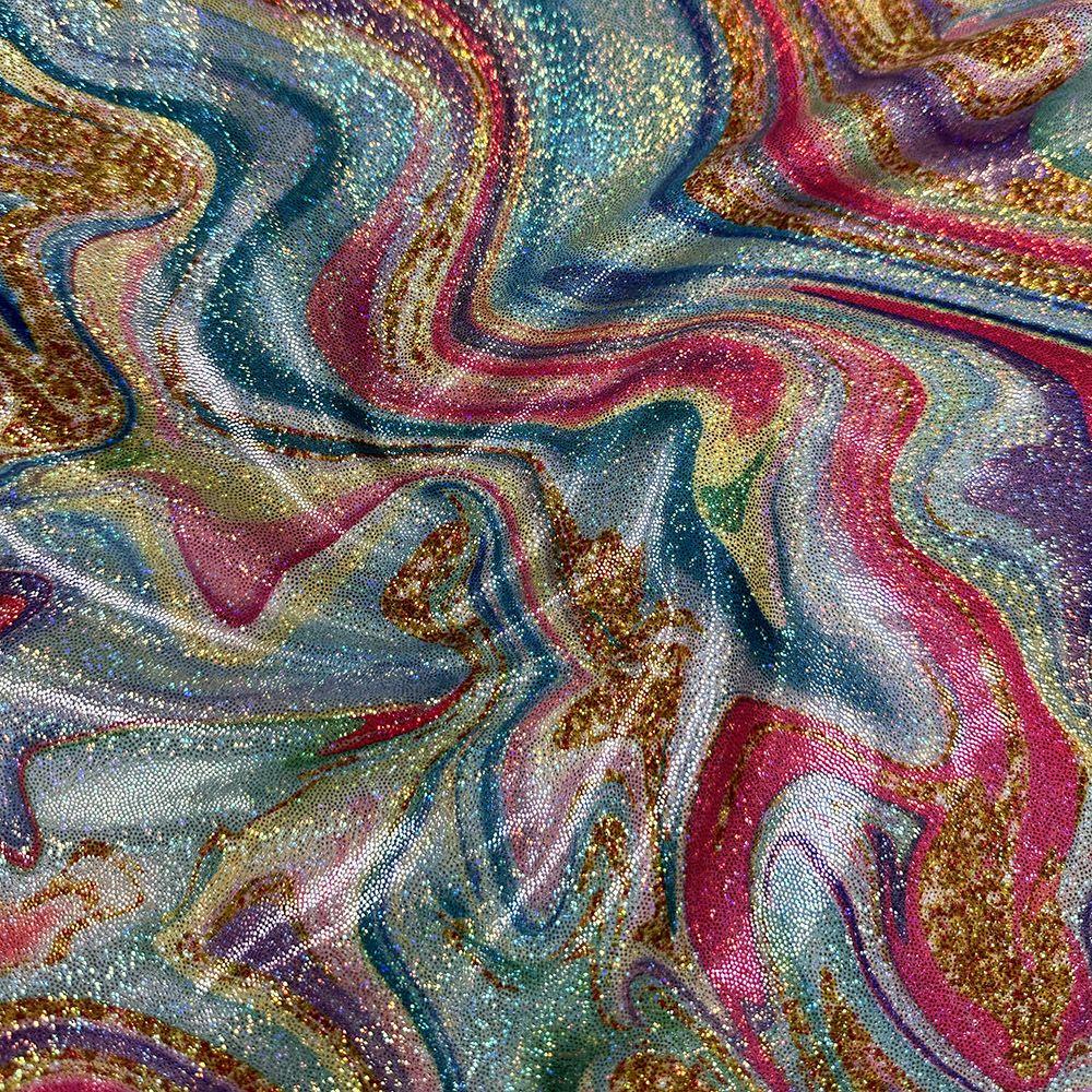 Glitter Marble - Printed Hologram Foil Stretch Fabric